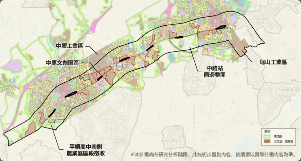 桃園軌道路網與車站周邊發展示意圖